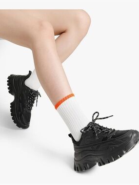 Dream Pairs Black Chunky Platform Lace-Up Sneakers